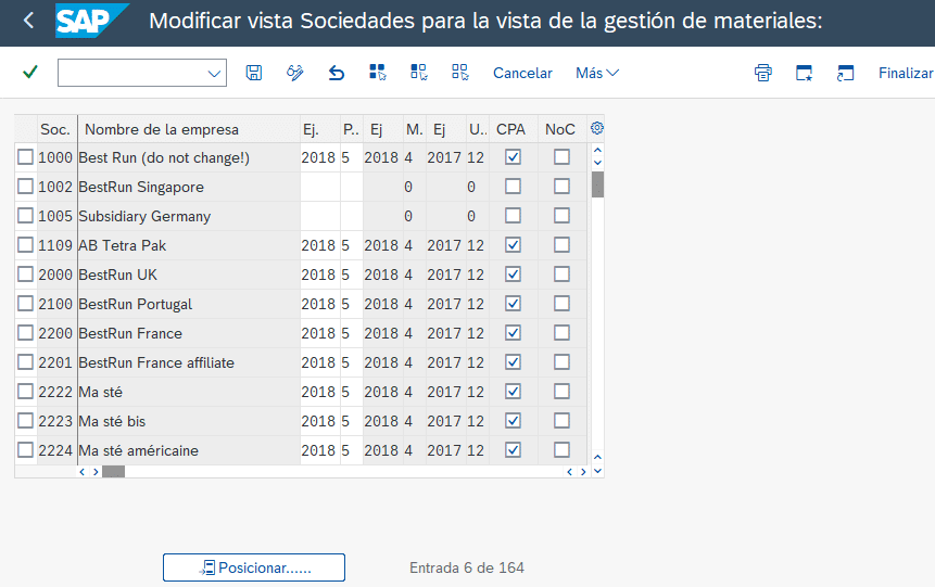 Transacción OMSY - Sociedades para la vista de la gestión de materiales