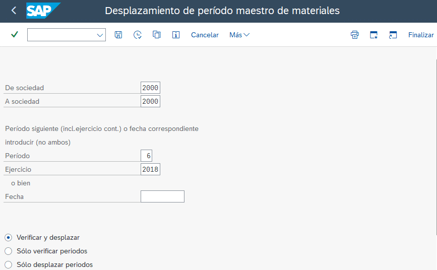 Transacción MMPV - Desplazamiento de período maestro de materiales.