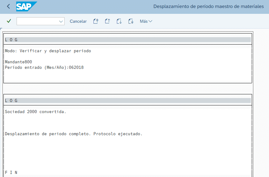 Transacción MMPV - Log de ejecución en desplazamiento de período.